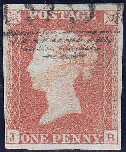 90095 - PL.157 (JB) (SG8). Used 1852 1d pl.157 lettered JB...