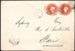 90128 - 1887 Q V 4D S.T.O x 2 ON COVER MANCHESTER TO PARIS.