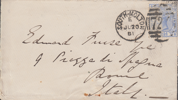 90165 - DEVON/1881 MAIL TO ITALY. Envelope (opened for dis...