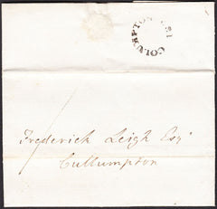 90331 - 1828 DEVON/'COLUMPTON 182' HAND STAMP. Entire letter to Cullumpton dated May 19th wi...