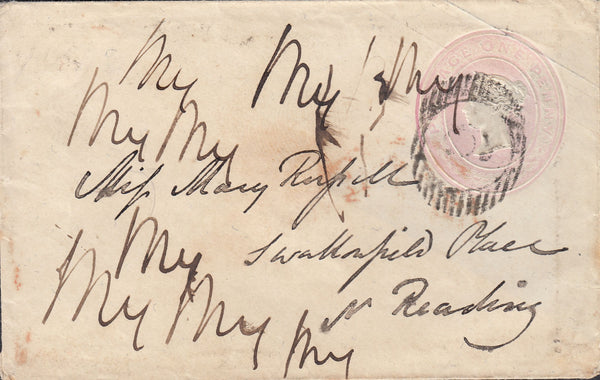 90588  1846 1D PINK ENVELOPE LONDON TO READING WITH LONDON DISTRICT OFFICE '6' NUMERAL.