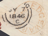 90588  1846 1D PINK ENVELOPE LONDON TO READING WITH LONDON DISTRICT OFFICE '6' NUMERAL.
