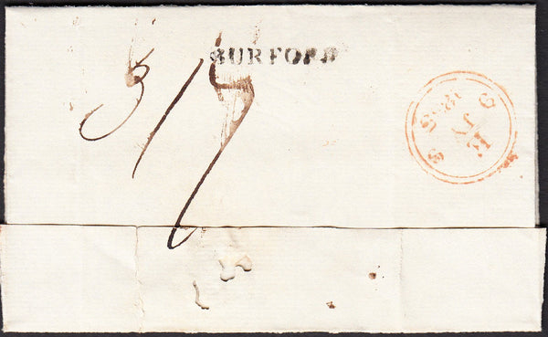 90750 - 1835 OXON/'BURFORD' STRAIGHT LINE HAND STAMP (OX56). 1835 letter from the Dean of Wells Ca...