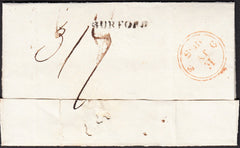 90750 - 1835 OXON/'BURFORD' STRAIGHT LINE HAND STAMP (OX56). 1835 letter from the Dean of Wells Ca...