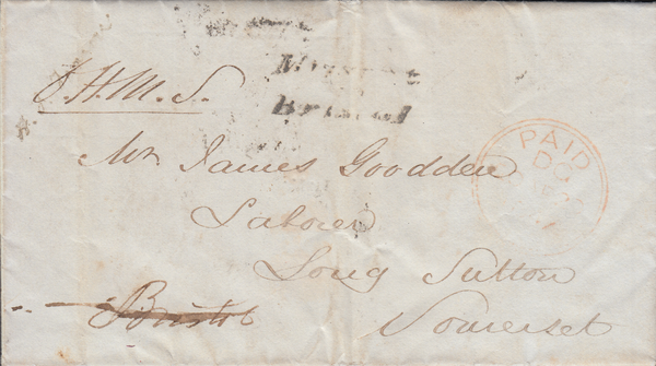90773 - MISSENT/TO/BRISTOL HANDSTAMP (BS174). A fine 1847 printed document f...