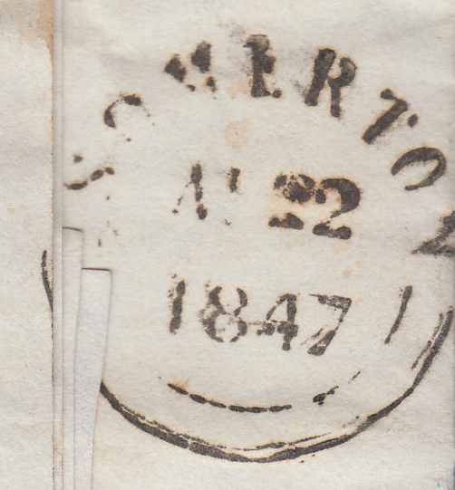 90773 - MISSENT/TO/BRISTOL HANDSTAMP (BS174). A fine 1847 printed document f...