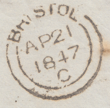 90773 - MISSENT/TO/BRISTOL HANDSTAMP (BS174). A fine 1847 printed document f...