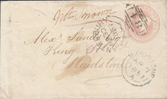 90797 - CANTERBURY SIDEWAYS DUPLEX/"NOT KNOWN". 1857 1d pink envelope, slight soiling, Cante...