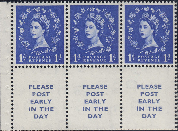 90890 - 1954 1d Wilding booklet pane of six with advert "P...