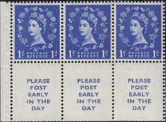 90890 - 1954 1d Wilding booklet pane of six with advert "P...
