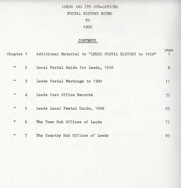 91052 'LEEDS AND IT'S SUB-OFFICES - POSTAL HISTORY NOTES TO 1900' BY DENNIS BOYES AND HERBERT CLARKSON.