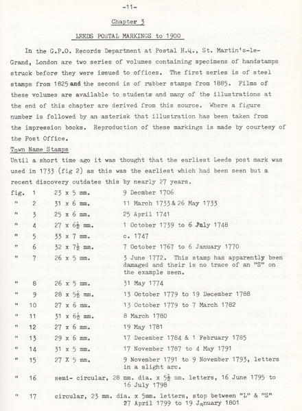 91052 'LEEDS AND IT'S SUB-OFFICES - POSTAL HISTORY NOTES TO 1900' BY DENNIS BOYES AND HERBERT CLARKSON.