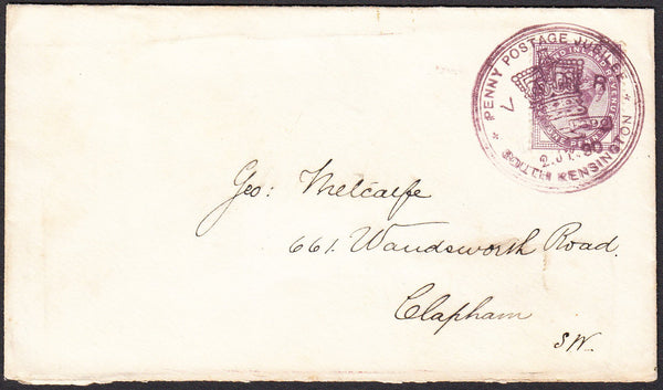 91177 - 1890 PENNY POSTAGE JUBILEE/ENVELOPE 1D LILAC SOUTH KENSINGTON DATE STAMP. Envelope with 1d lilac...