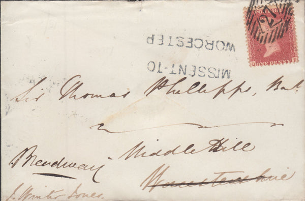 91178 - 1858 MISSENT TO WORCESTER (WO929). Envelope London to Broadway, Wo...
