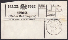 91200 - PARCEL POST LABEL/DEVON. 1895 label (slight imperf...