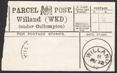 91208 - PARCEL POST LABEL/DEVON. 1912 label Willand (WKD) ...