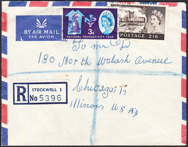 91233 - 1962 envelope sent registered air mail Stockwell t...