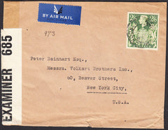 91269 - KGVI MAIL LONDON TO USA 2/6D YELLOW-GREEN (SG476b). Undated envelope London to USA with a fine 2/6d green...