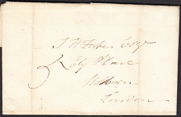 91289 - 1829 MIDDX/STAINES HAND STAMP (MX275). Letter 'Bush Inn Staines' to Holborn with lig...
