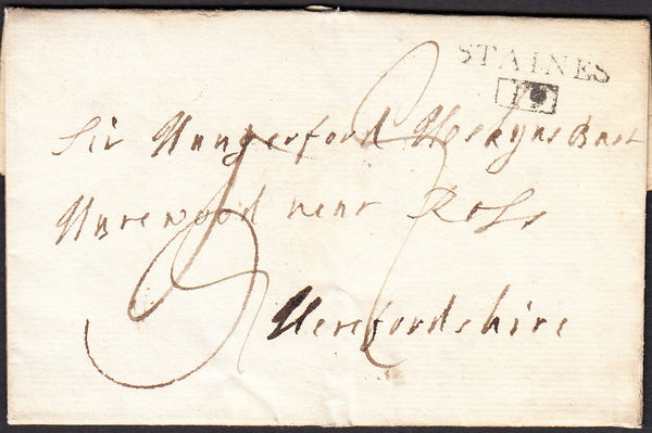 91294 - 1806 MIDDX/'STAINES 19' MILEAGE MARK (MX265). Entire Stanwell to Herefordshire d...