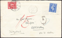 91334 - 1949 UNDERPAID MAIL BISHOPS STORTFORD TO SWITZERLAND.  Envelope Bishops Stortford to St.Gallen Switz...