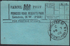 91407 - PARCEL POST LABEL. 1905 blue label PRINCESS ROAD, ...