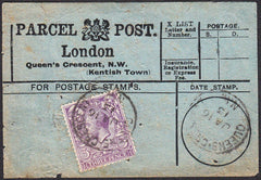 91409 - PARCEL POST LABEL. 1913 blue label (some faults) L...