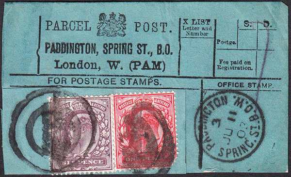 91427 - PARCEL POST LABEL. 1903 blue label PADDINGTON, SPR...
