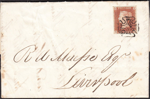 91449 1842 DISTINCTIVE GREENOCK MALTESE CROSS ON COVER WITH 1D (SG8/SPEC B1th).