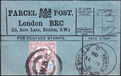 91484 - PARCEL POST LABEL. 1908 blue label London BRC (10,...