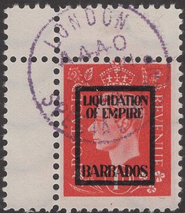 91546 - 1944 GERMAN PROPAGANDA FORGERY 'USED' SET 'LIQUIDATION OF EMPIRE BARBADOS' OVERPRINT.