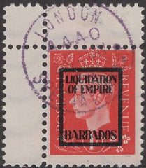 91546 - 1944 GERMAN PROPAGANDA FORGERY 'USED' SET 'LIQUIDATION OF EMPIRE BARBADOS' OVERPRINT.