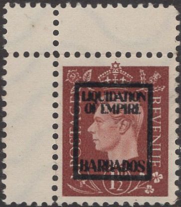 91546 - 1944 GERMAN PROPAGANDA FORGERY 'USED' SET 'LIQUIDATION OF EMPIRE BARBADOS' OVERPRINT.