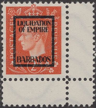 91546 - 1944 GERMAN PROPAGANDA FORGERY 'USED' SET 'LIQUIDATION OF EMPIRE BARBADOS' OVERPRINT.