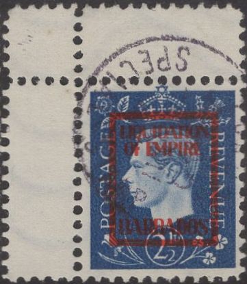 91546 - 1944 GERMAN PROPAGANDA FORGERY 'USED' SET 'LIQUIDATION OF EMPIRE BARBADOS' OVERPRINT.