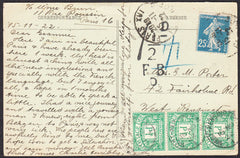 91620 - 1922 UNDERPAID MAIL FRANCE TO WEST KENSINGTON. Post card Paris to ...