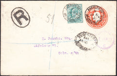 91718 - 1905 REGISTERED MAIL NORWOOD TO GERMANY. Envelope with KEDVII 4d vermilion embossed a...