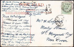 91721 - 1905 UNDERPAID MAIL SOUTH NORWOOD TO DOVER. Post card South Norwood to Do...