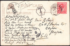 91723 - 1905 UNDERPAID MAIL BRIGHTON TO USA. Post card Brighton to ...