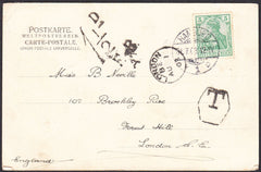 91732 - 1903 UNDERPAID MAIL GERMANY TO LONDON. Post card Hamburg to London w...