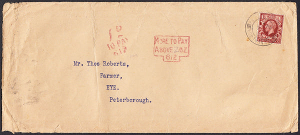 91797 - 1935 UNDERPAID MAIL/PETERBOROUGH USAGE. Large envelope (230x102) ...