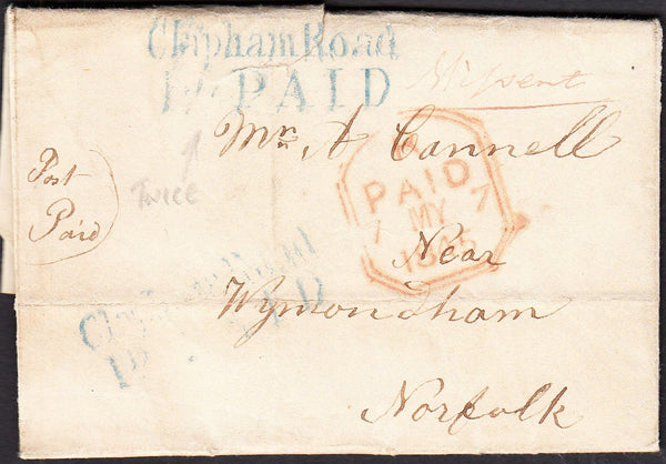 91970 - NORFOLK/MISSENT. 1845 entire London to Wymondham d...