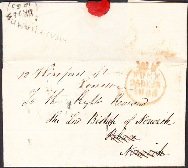 91994 - NORFOLK. 1835 letter Markham to Norwich sent free ...