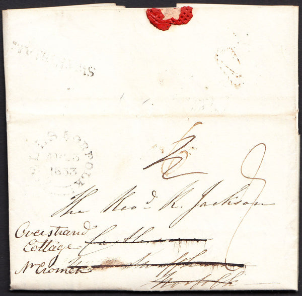 92006 - NORFOLK. 1833 letter Wells to Swaffham redirected ...