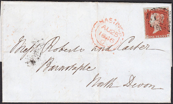 92027 - 1846 SUSSEX '342' NUMERAL OF HASTINGS ON COVER. 1846 wrapper Hastings to Barnstaple, North...1846