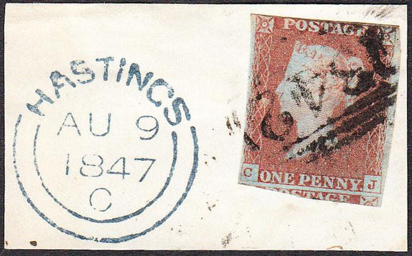92029 - 1847 SUSSEX '342' NUMERAL OF HASTINGS. Small piece with a four margined 1d imperf...