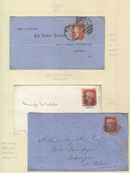 92097 - SUSSEX/RYE CANCELLATIONS. Group of 9 pieces/envelopes and 87 sta...