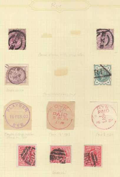 92097 - SUSSEX/RYE CANCELLATIONS. Group of 9 pieces/envelopes and 87 sta...