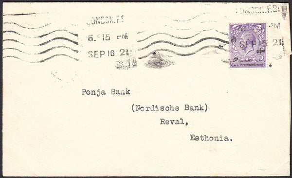 92191 - 1921 MAIL TO ESTONIA. Envelope London to Reval wit...