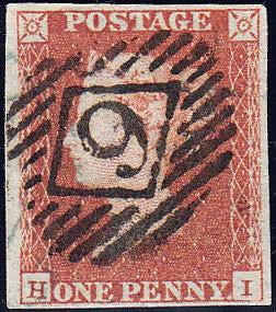 92252 - PL.96 (HI)(SG8). Fine used 1849 1d pl.96 lettered ...